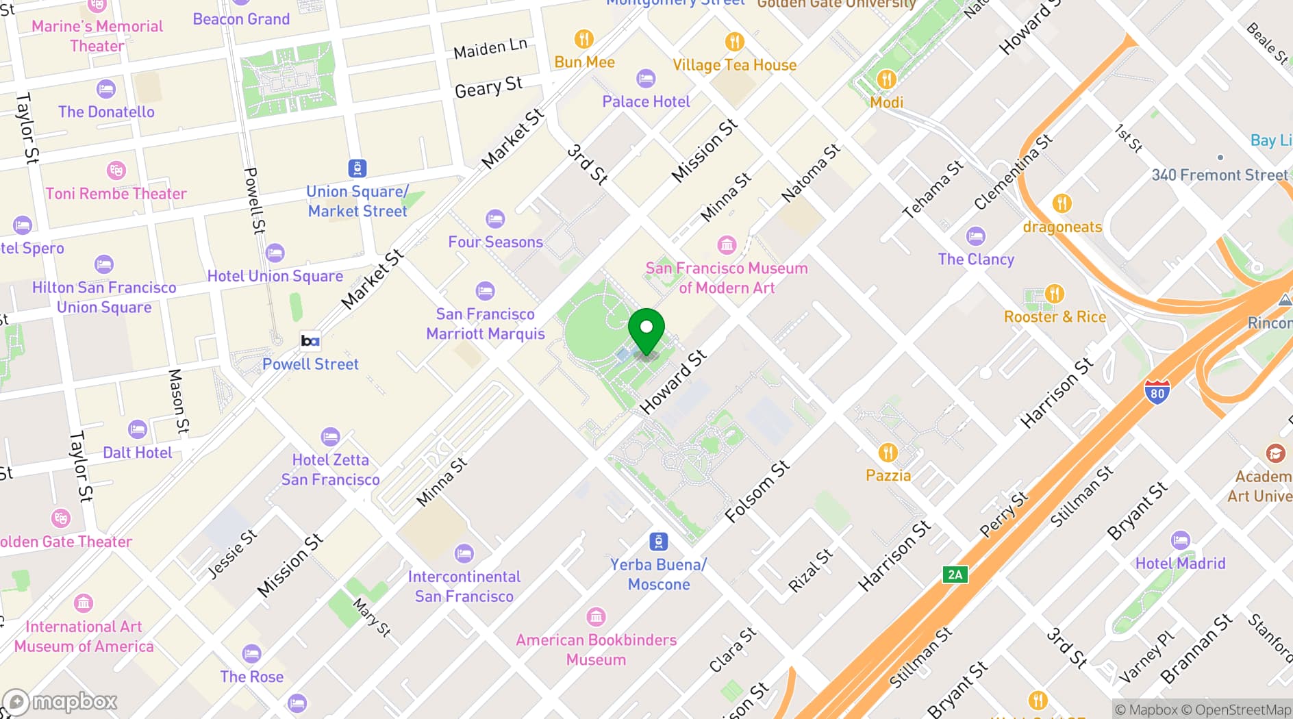 Map showing Joyride Pizza - Yerba Buena Gardens
