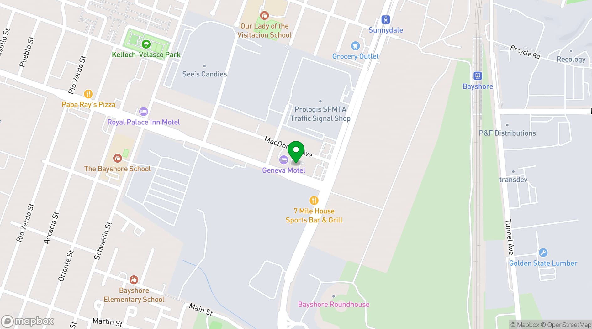 Map showing BridgePoint Inn Daly City