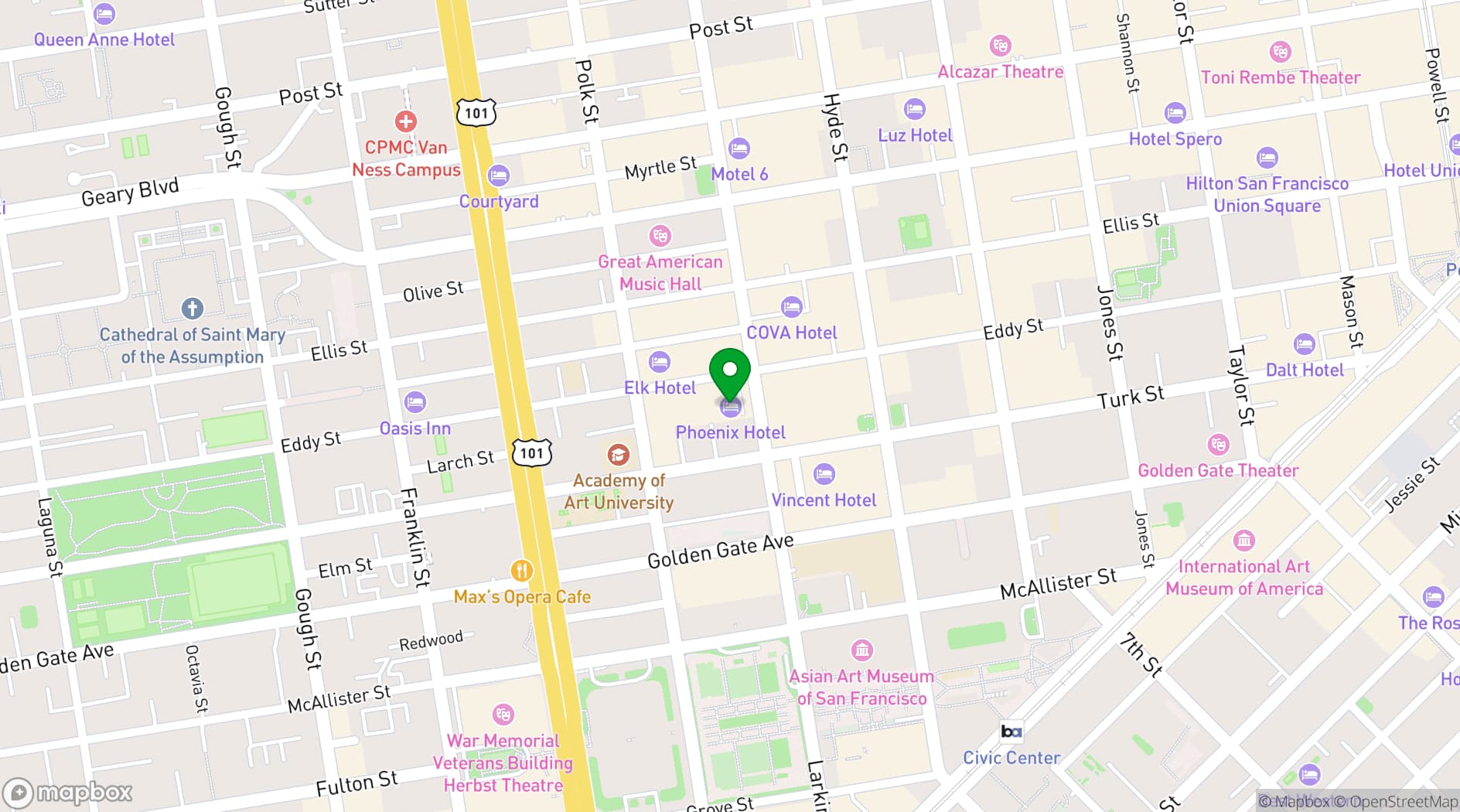 Map showing Phoenix Hotel