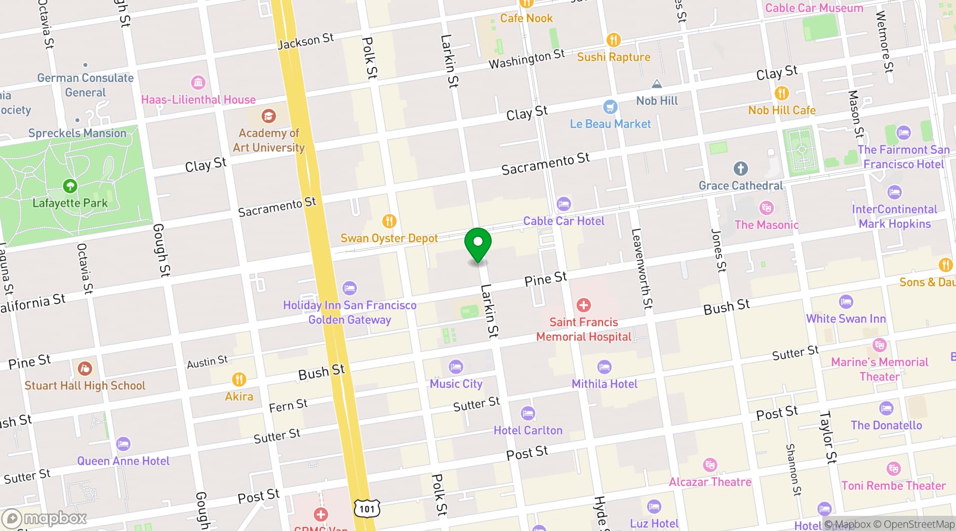 Map showing Social Hall SF