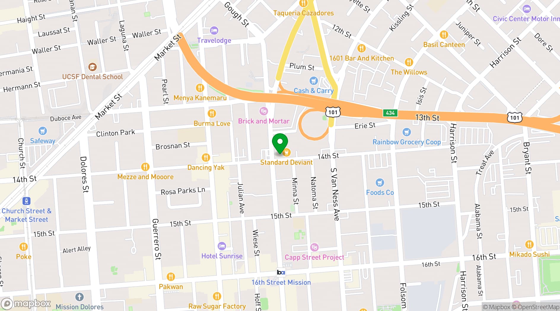 Map showing DAHLIA LOUNGE SF
