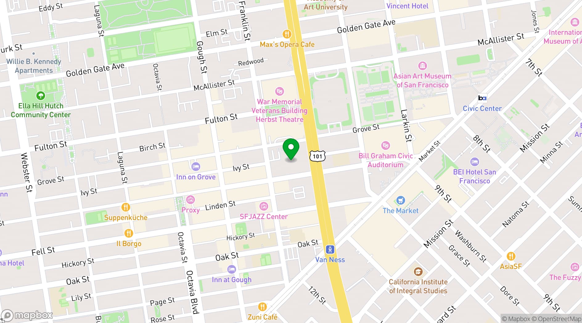Map showing Davies Symphony Hall