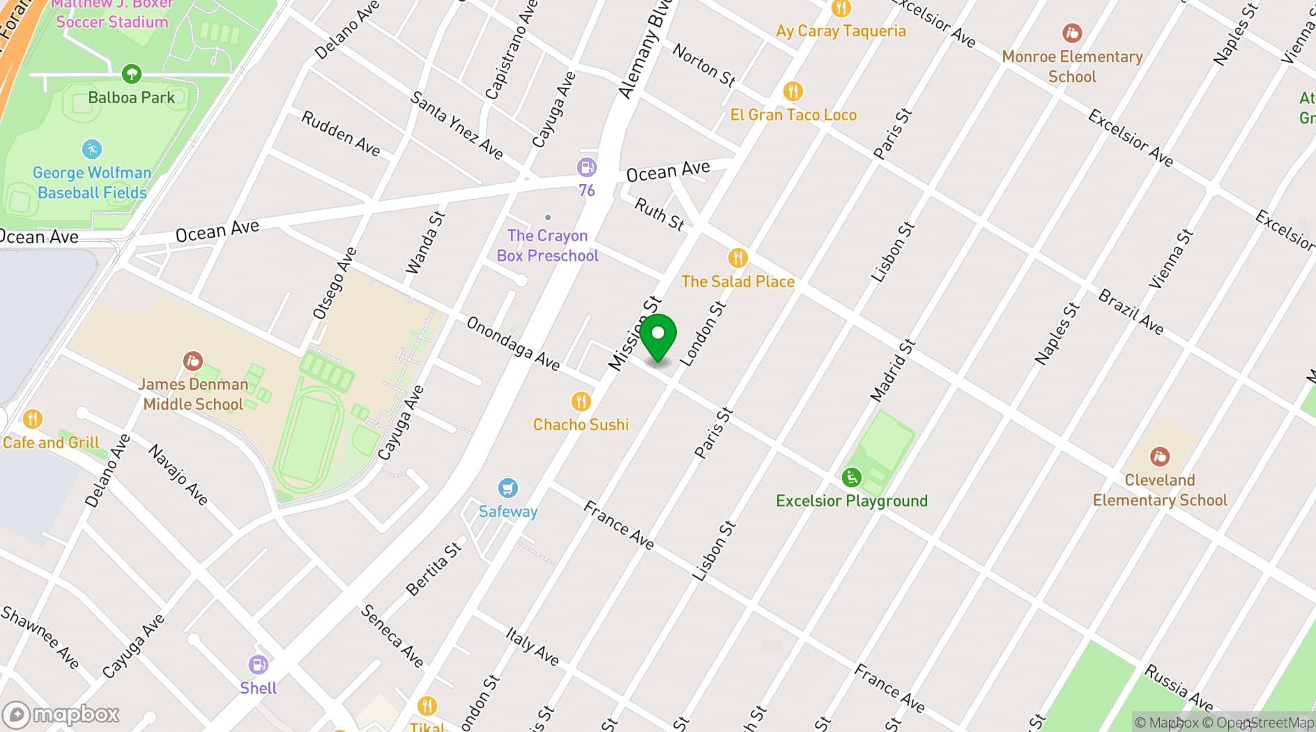 Map showing Italian America Social Club