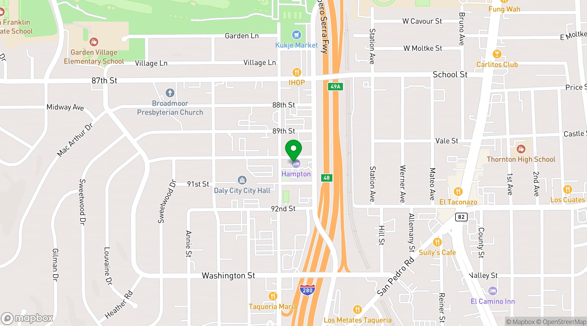 Map showing Hampton Inn San Francisco-Daly City