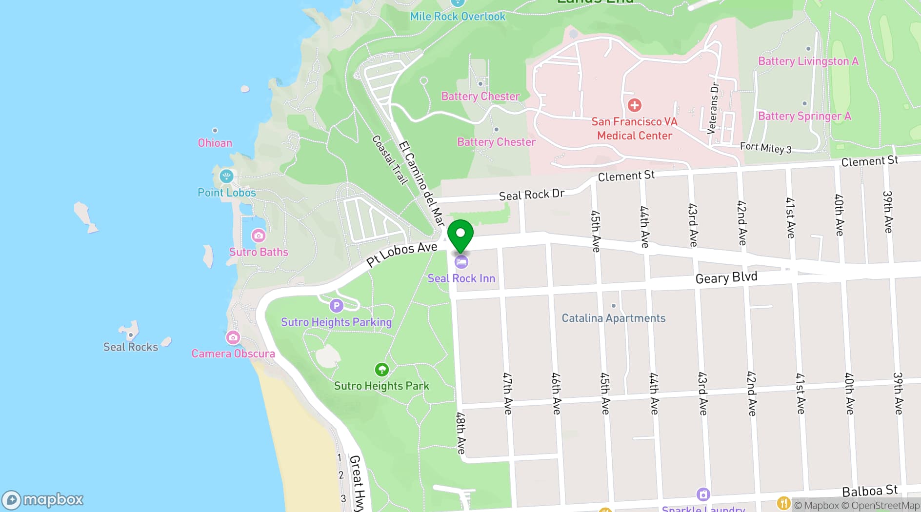 Map showing Seal Rock Inn