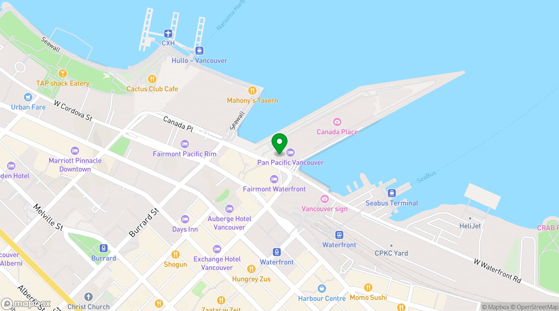 Map showing Pan Pacific Vancouver