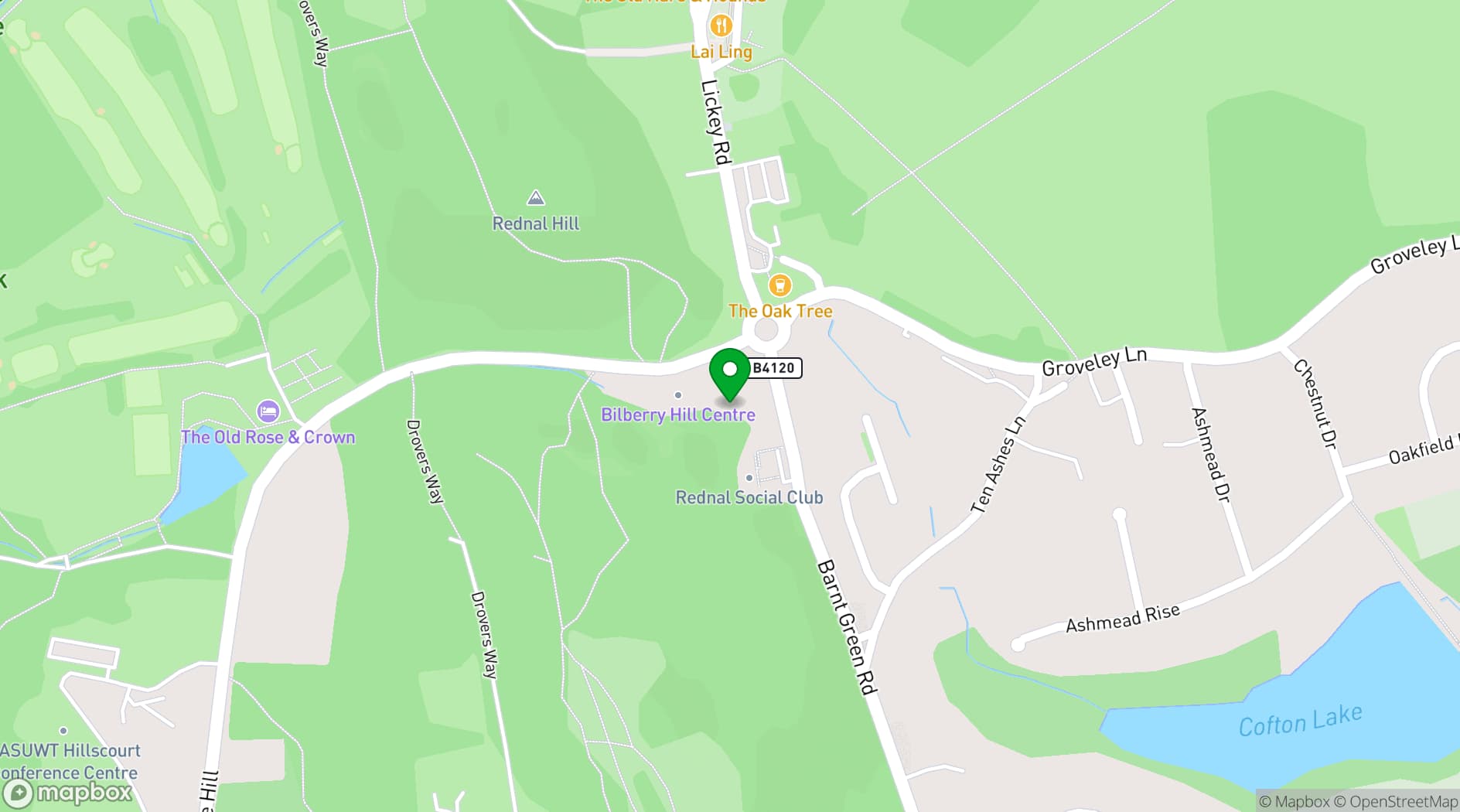 Map showing Cofton Hackett Village Hall
