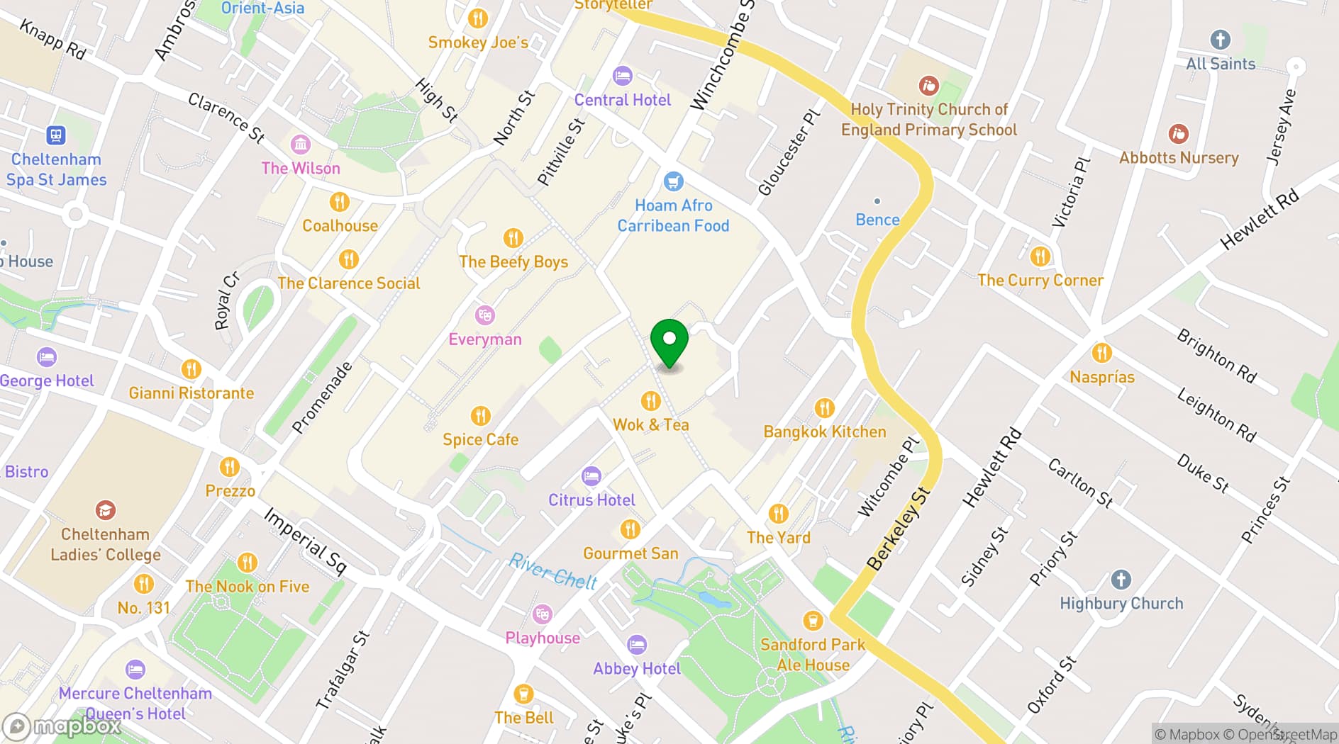 Map showing Roxy Lanes, High Street Cheltenham