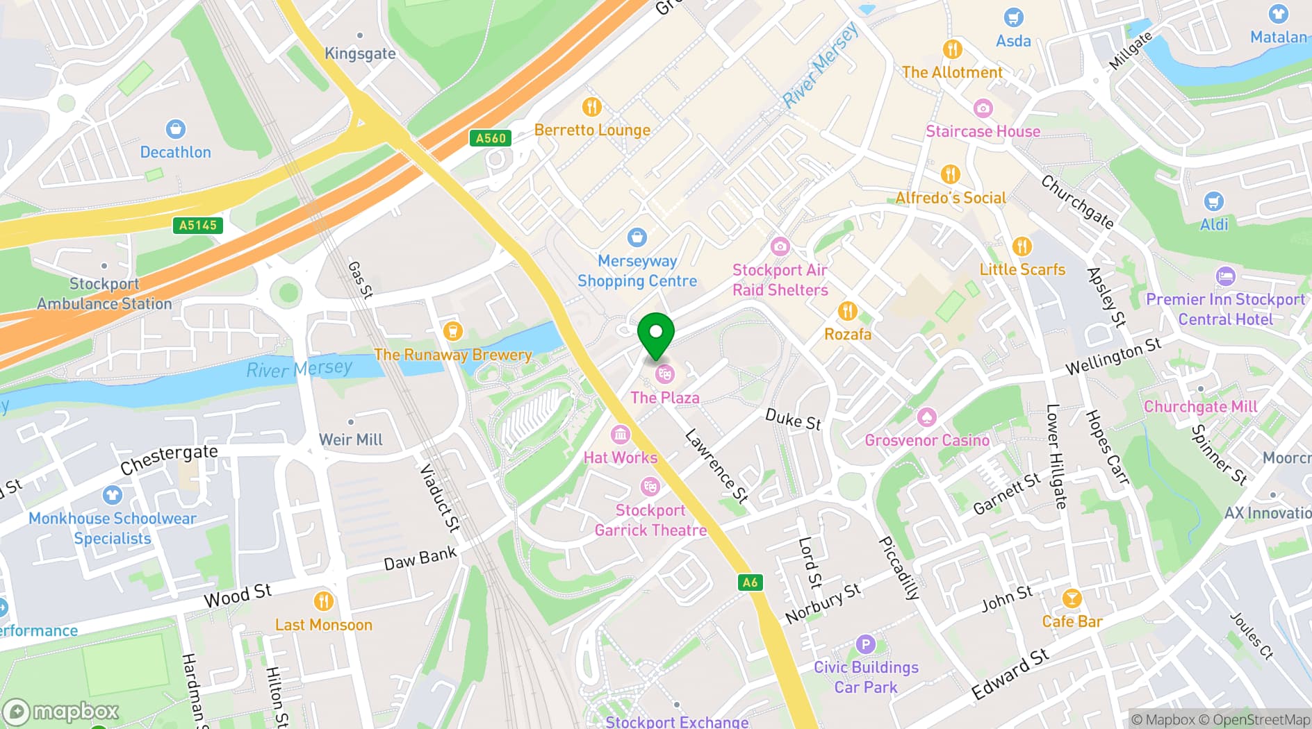 Map showing Stockport Plaza Super Cinema and Variety Theatre
