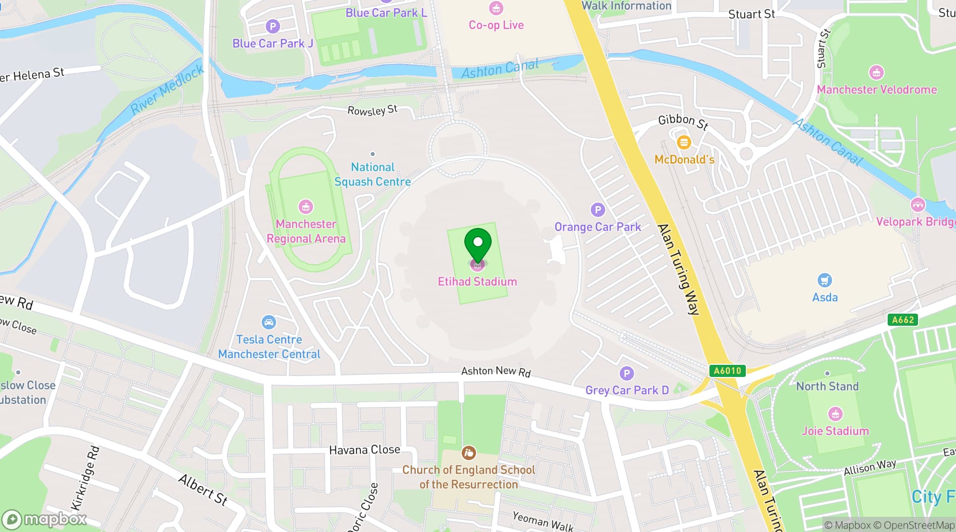 Map showing Etihad Stadium