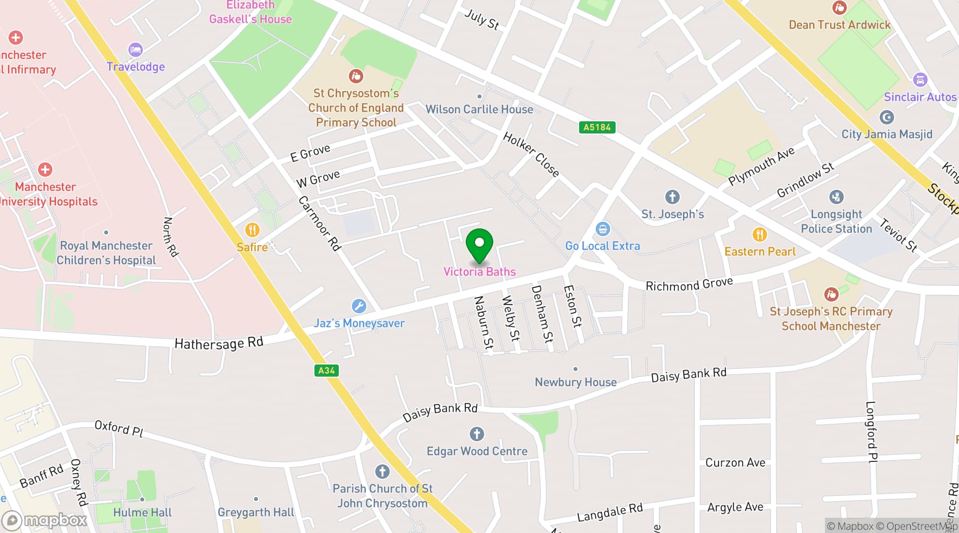 Map showing Victoria Baths
