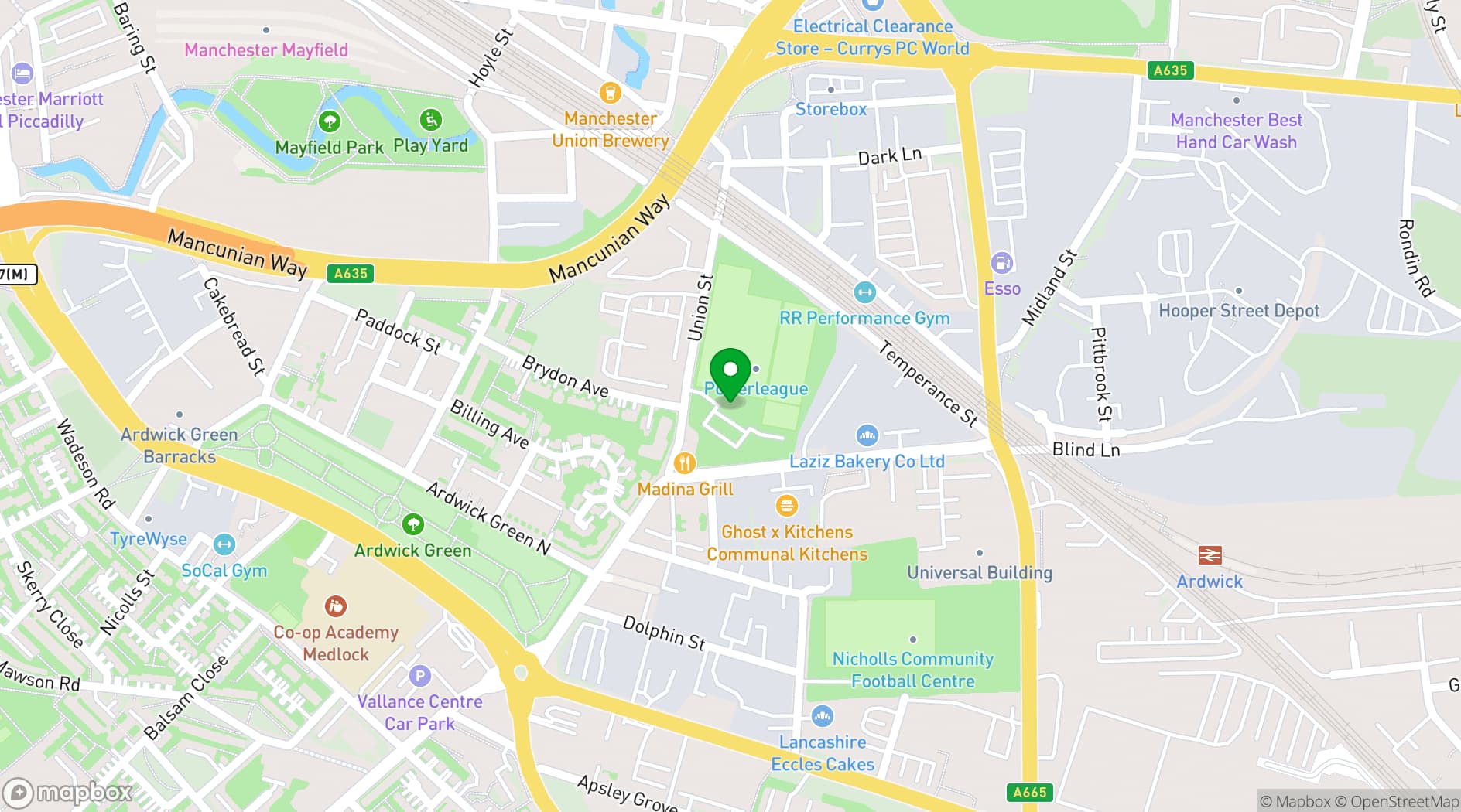 Map showing Powerleague Manchester central