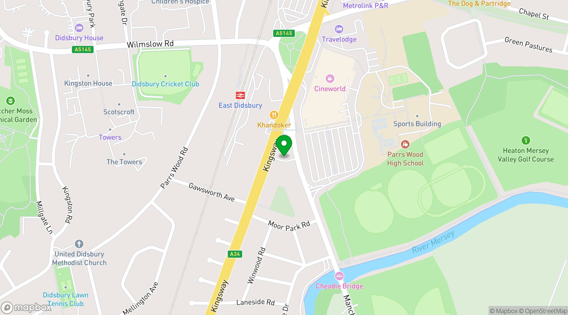 Map showing Grosvenor  Casino Didsbury 