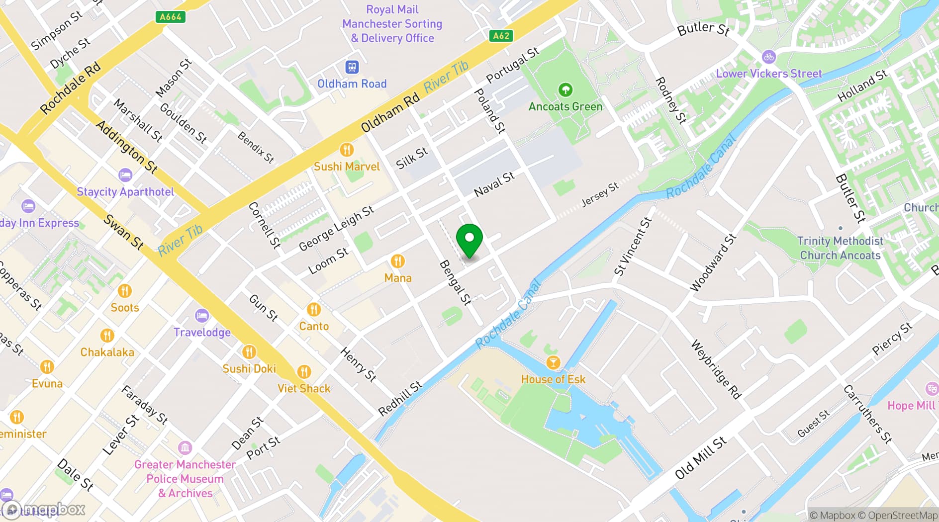 Map showing Beehive Lofts Coworking