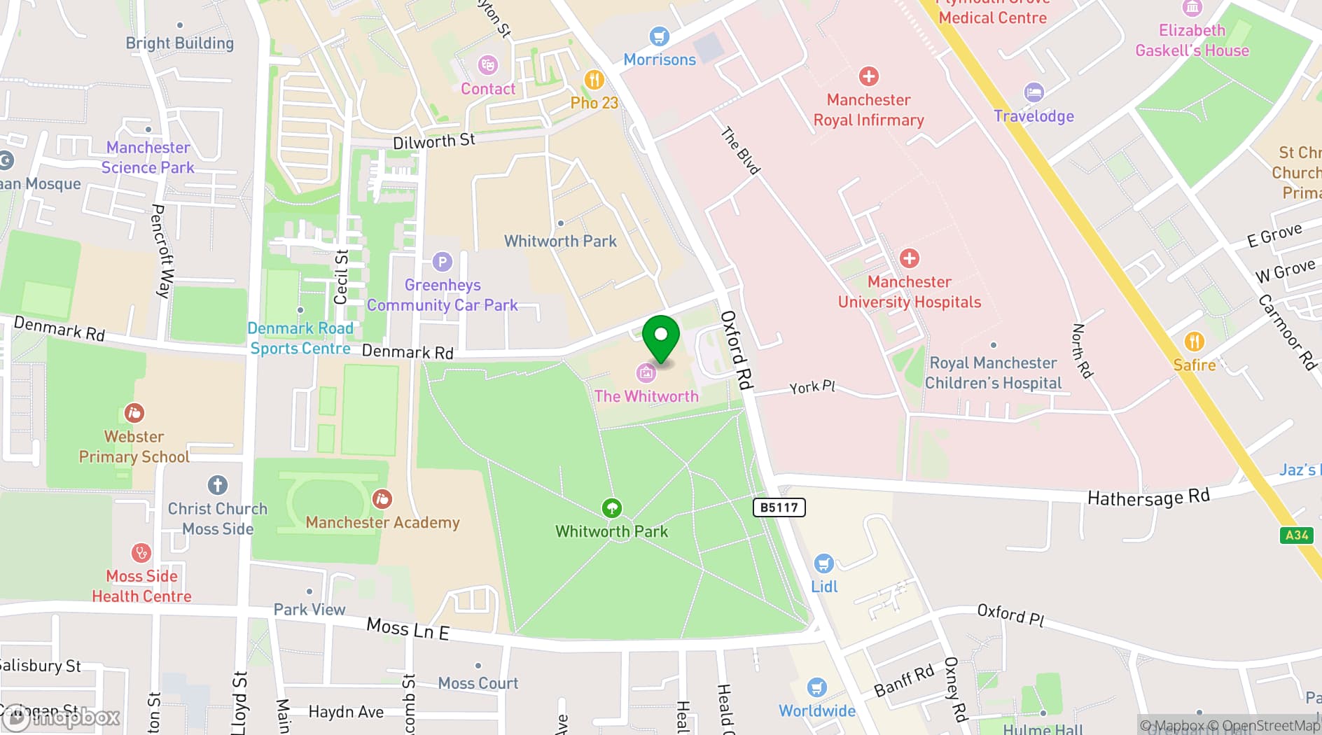 Map showing The Whitworth