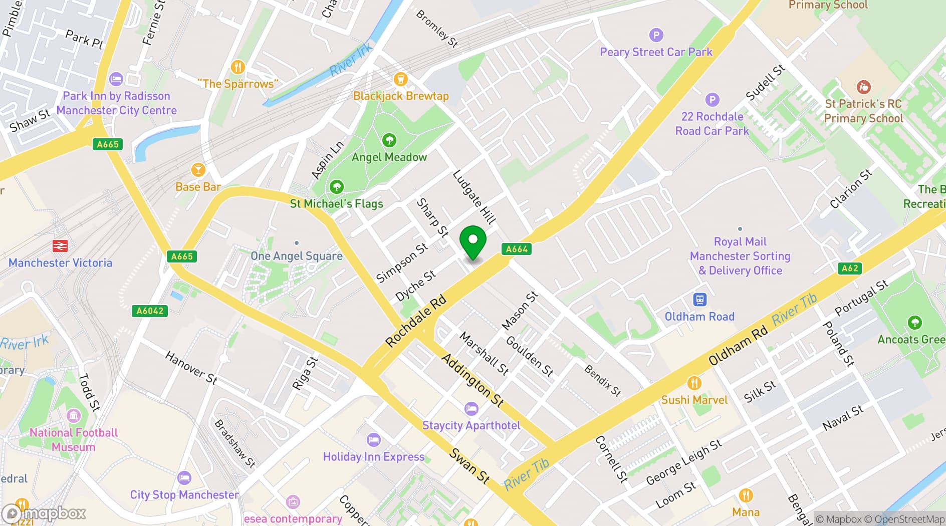 Map showing Hampton by Hilton Manchester Northern Quarter