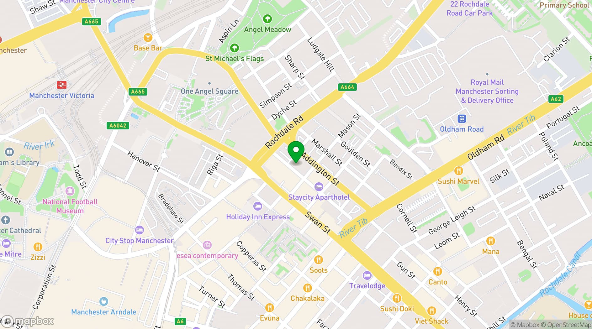 Map showing AC Hotel Manchester City Centre