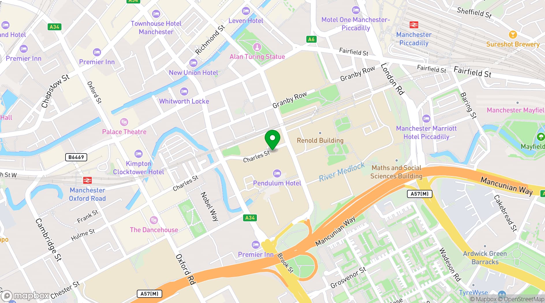 Map showing Manchester Conference Centre & Pendulum Hotel