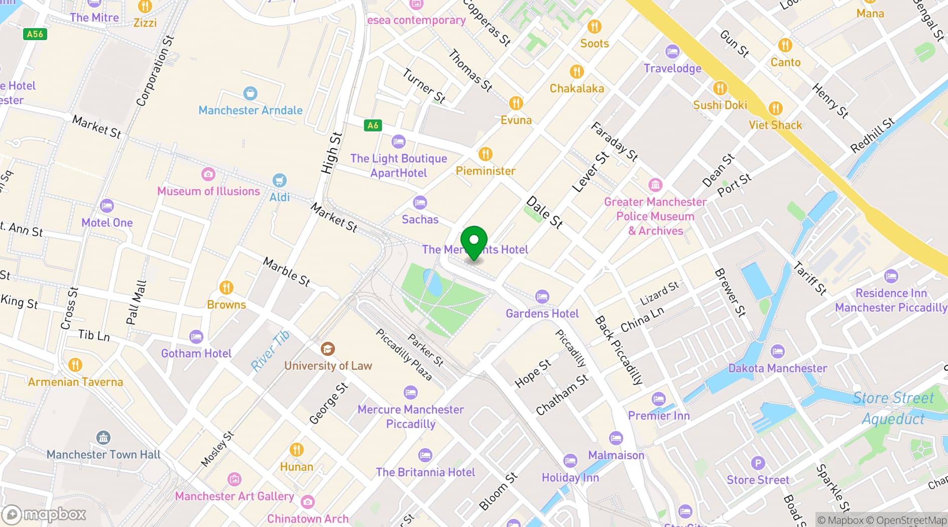 Map showing Travelodge Manchester Piccadilly