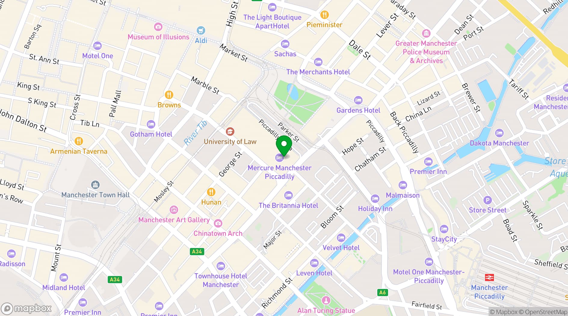 Map showing Mercure Manchester Piccadilly Hotel