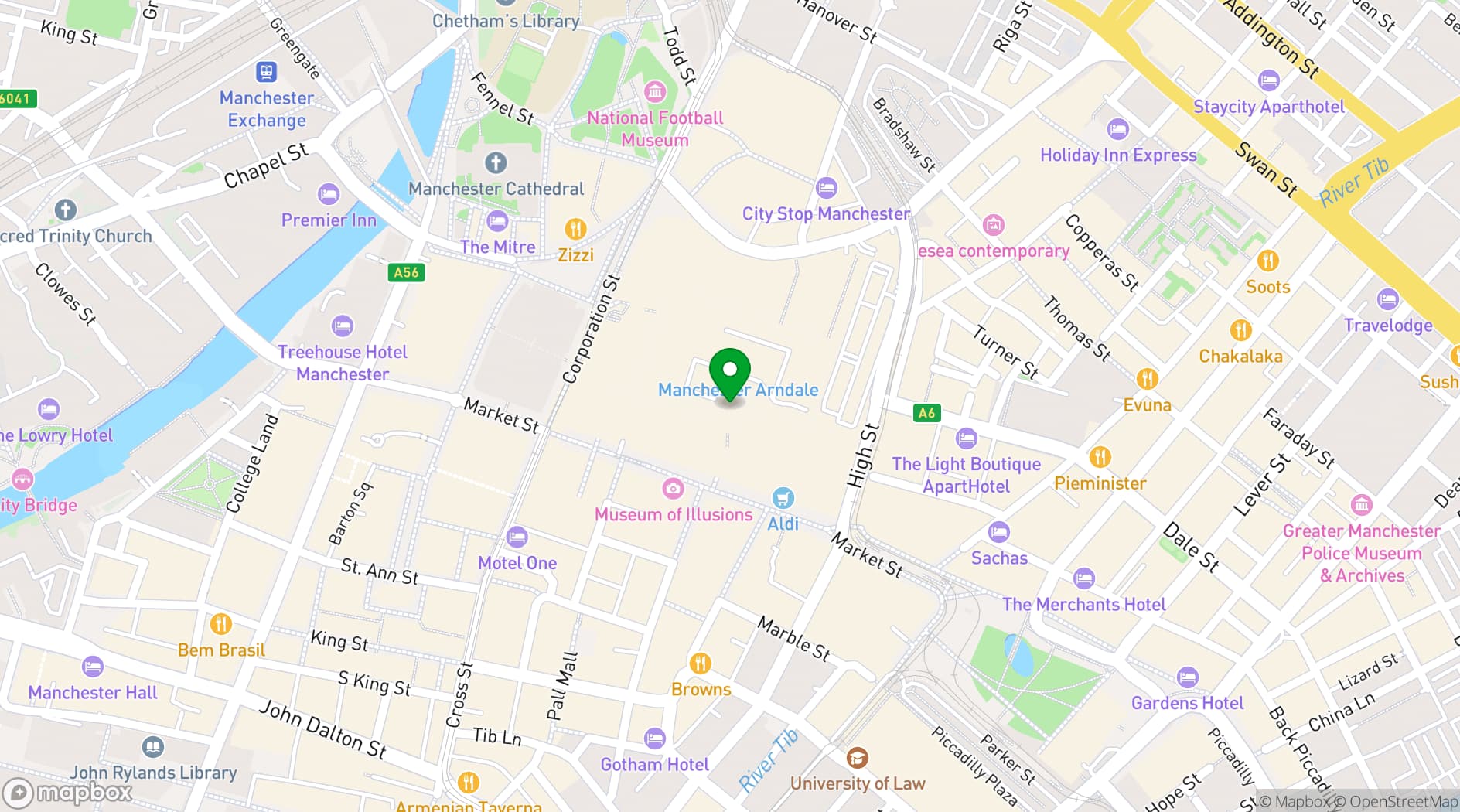 Map showing PizzaLuxe Manchester Arndale