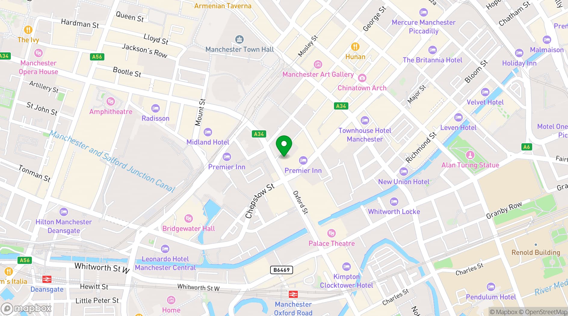 Map showing Turtle Bay Manchester Oxford St
