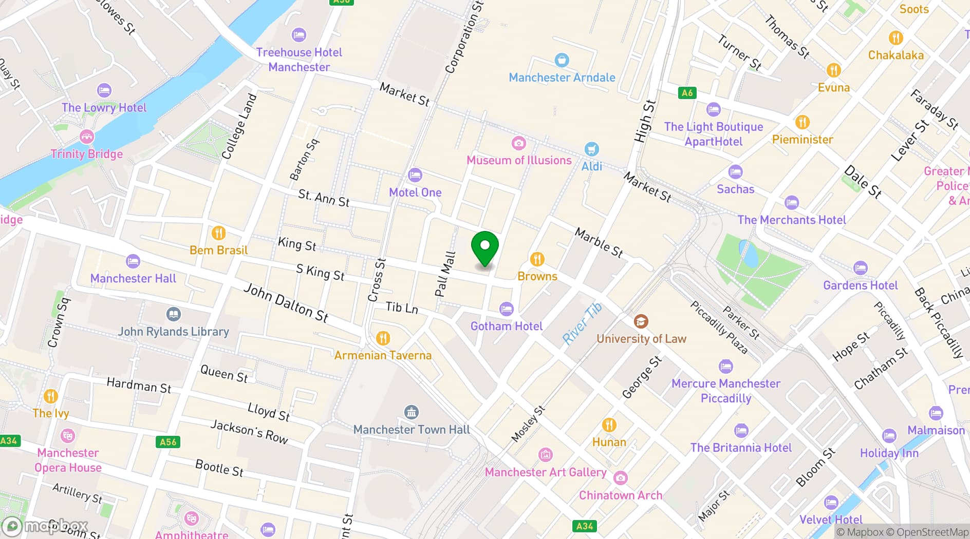 Map showing All Bar One Manchester