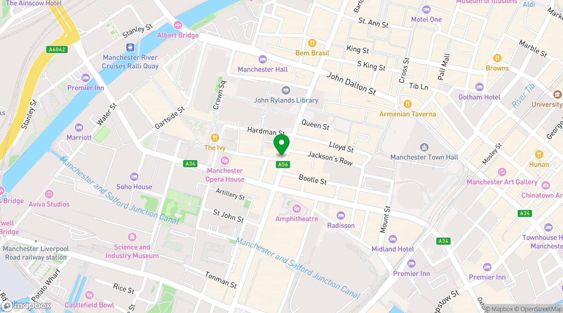 Map showing Hawksmoor Manchester