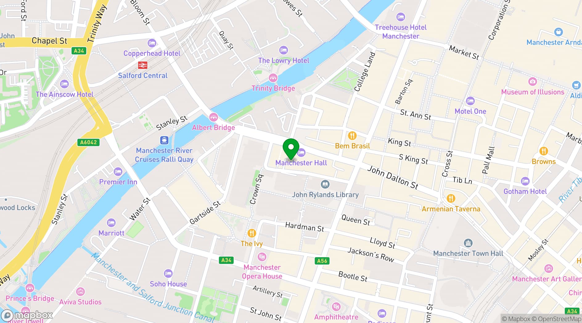 Map showing Honest Burgers Manchester
