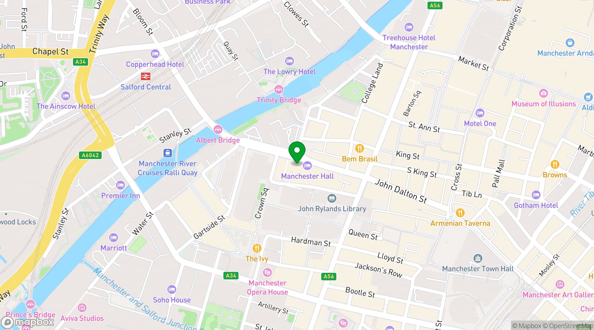 Map showing Honest Burgers Manchester