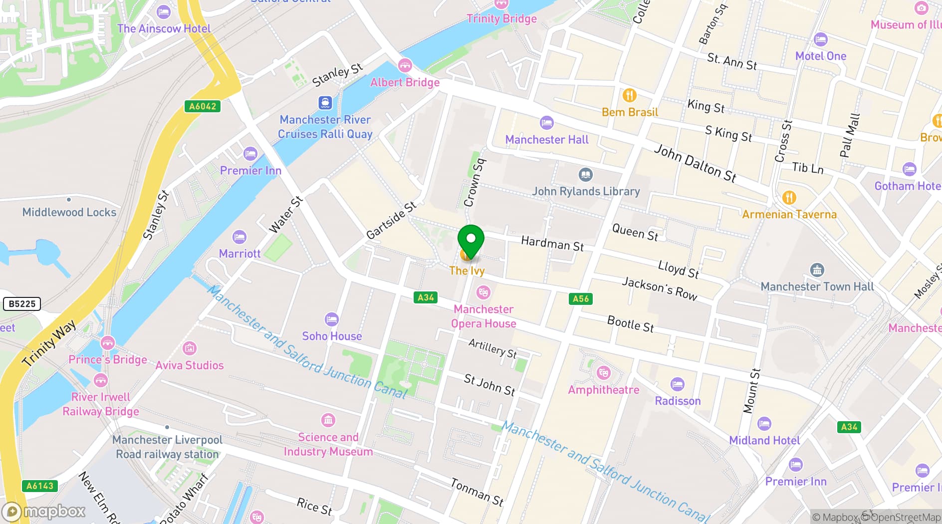 Map showing The Ivy Spinningfields