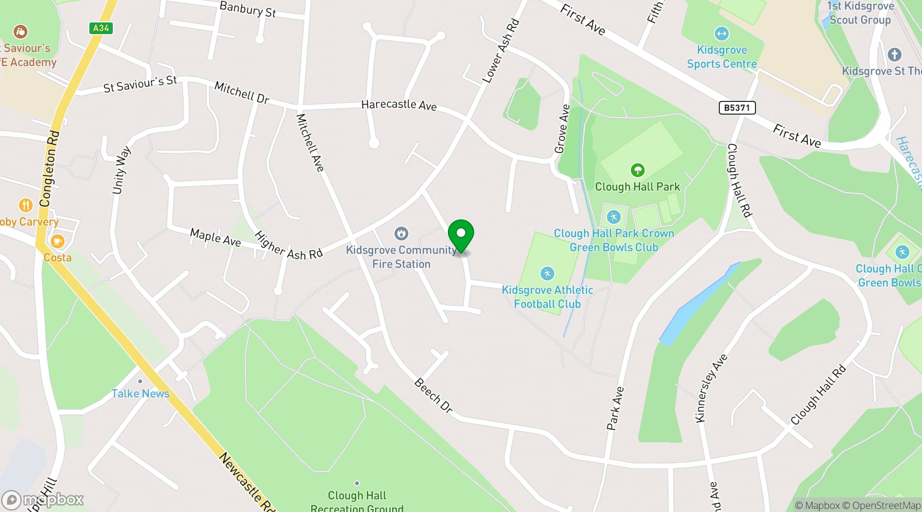 Map showing The Phoenix Club at Kidsgrove Athletic Football Club