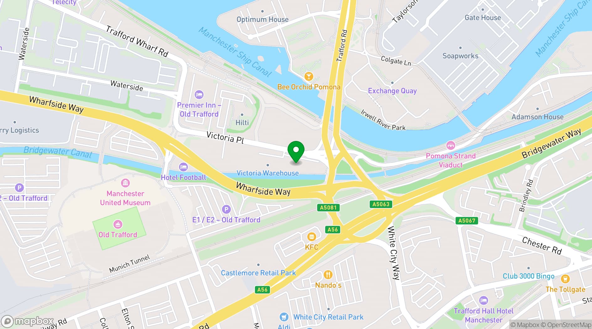 Map showing Victoria Warehouse 