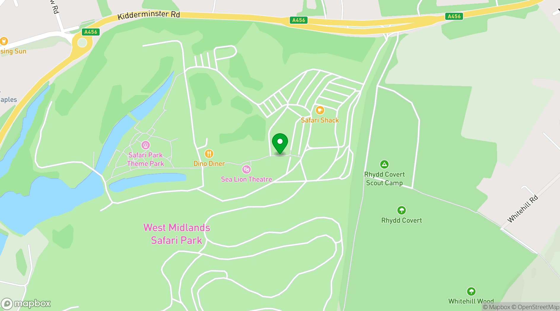 Map showing West Midlands Safari Park