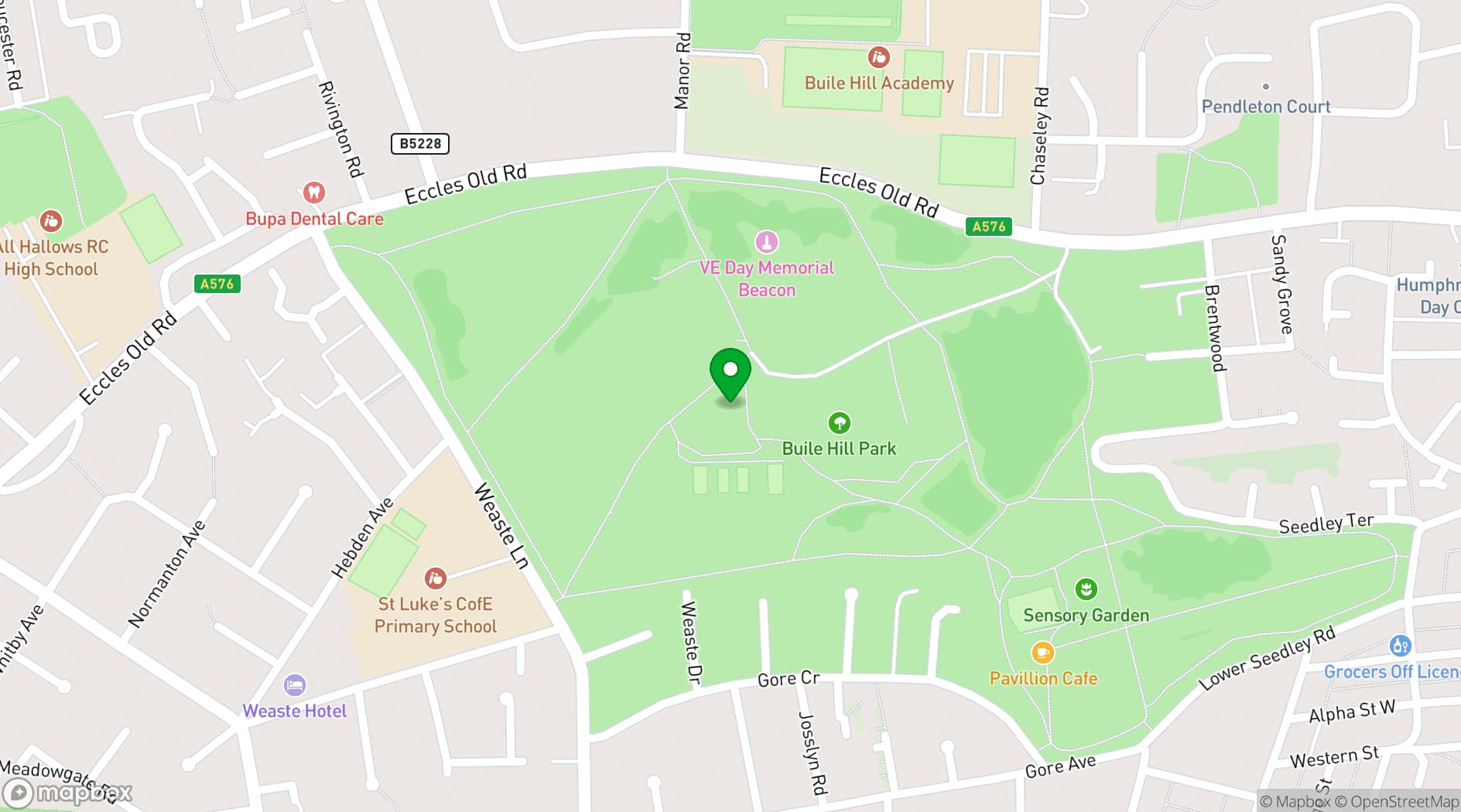 Map showing Buile Hill Park Hall