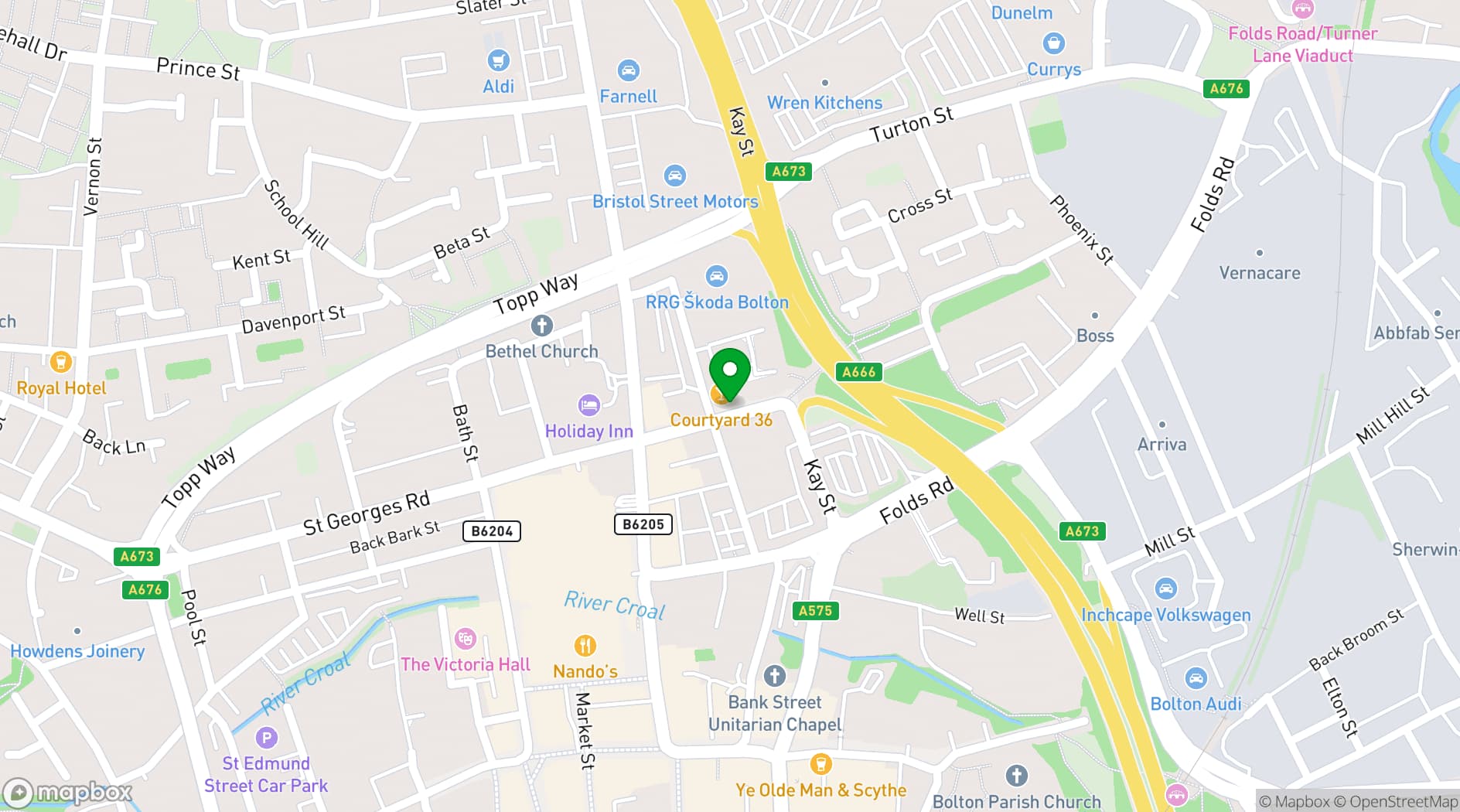 Map showing Little Bolton Town Hall