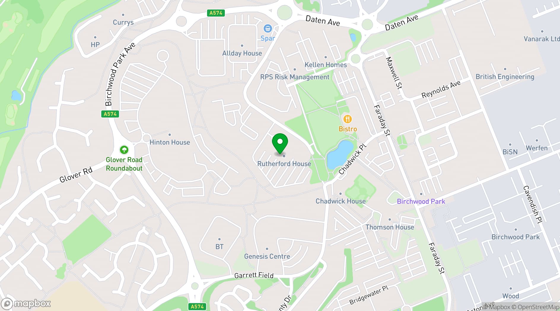 Map showing UBC Warrington - Rutherford House