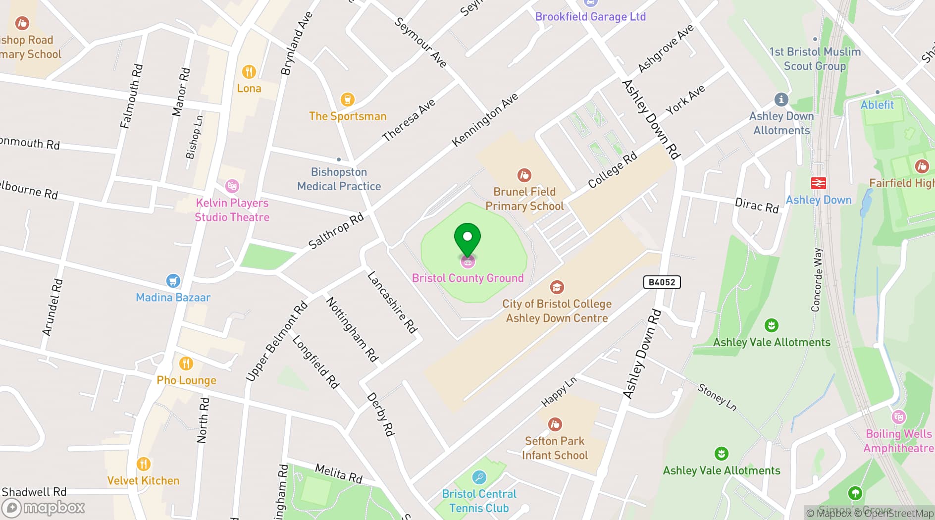 Map showing The Bristol Pavilion, Gloucestershire Cricket