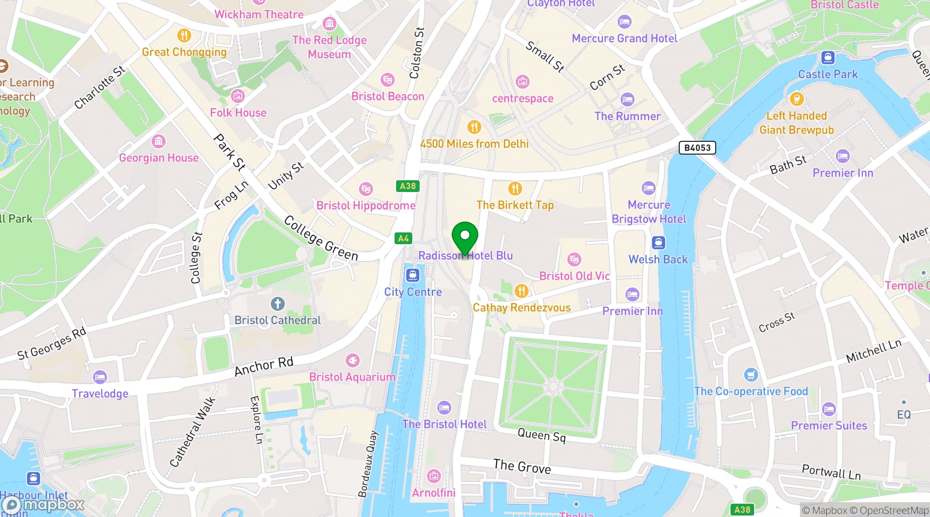 Map showing Radisson Blu Hotel, Bristol