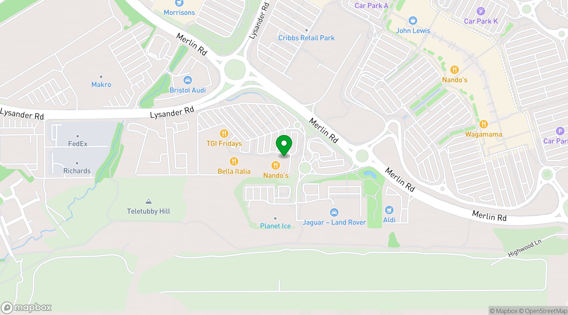 Map showing Las Iguanas BRISTOL - CRIBBS CAUSEWAY