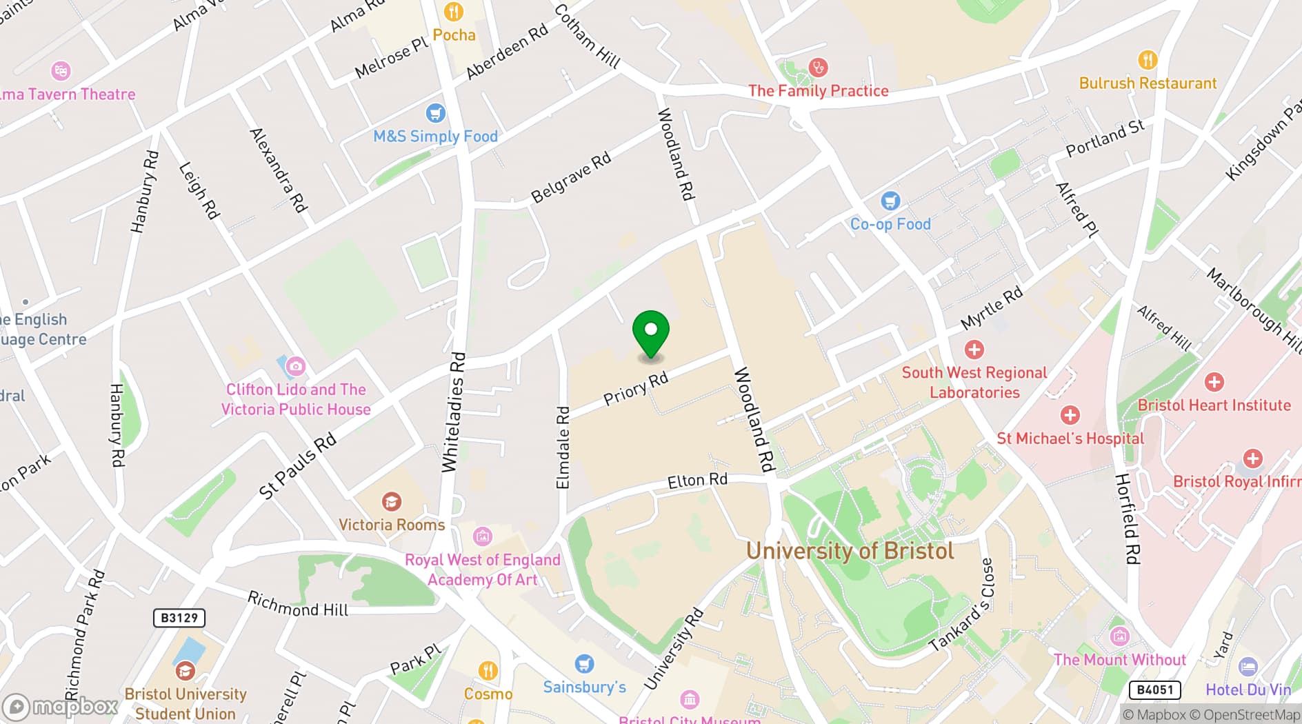 Map showing University of Bristol