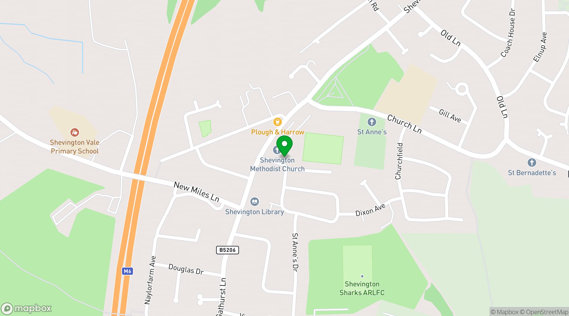 Map showing Shevington Youth Club and Community Centre