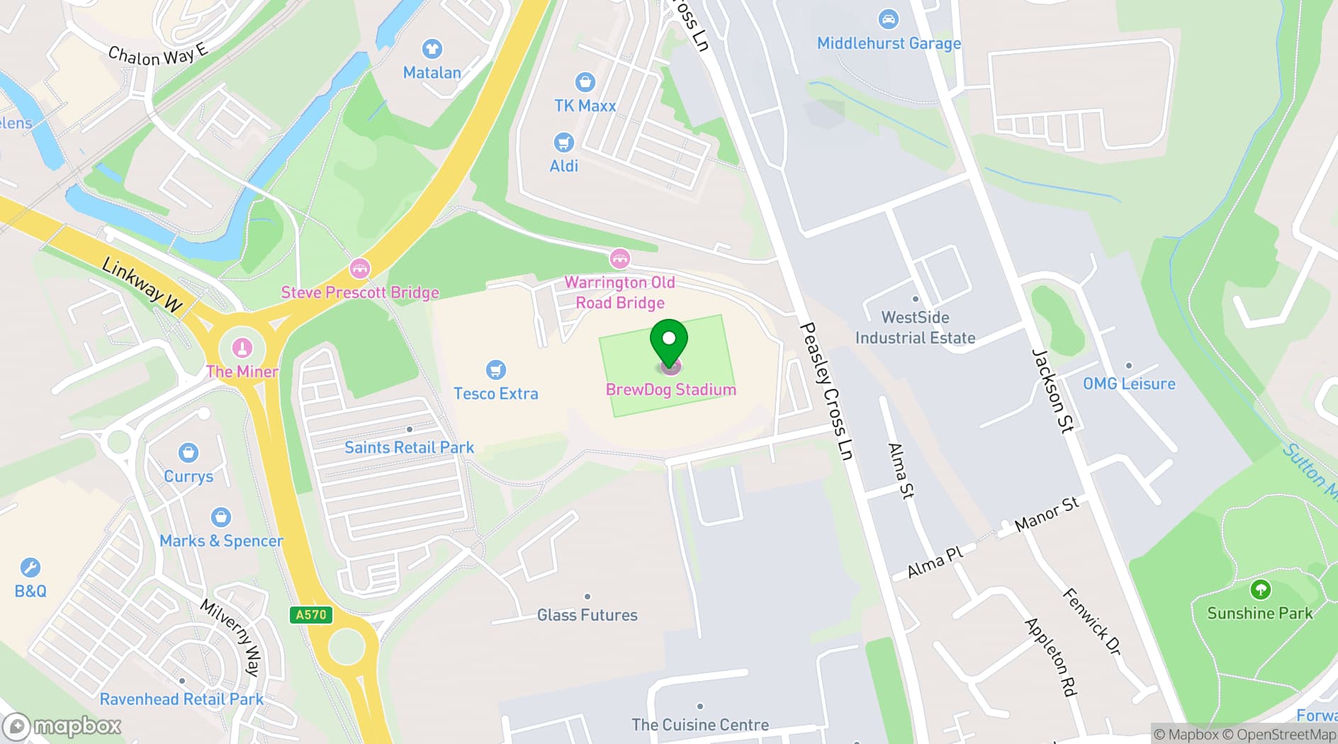 Map showing Totally Wicked Stadium