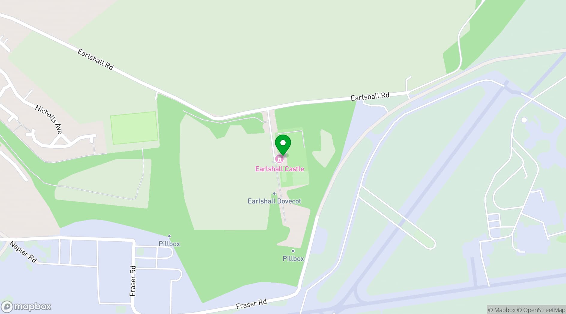 Map showing Earls Hall Castle