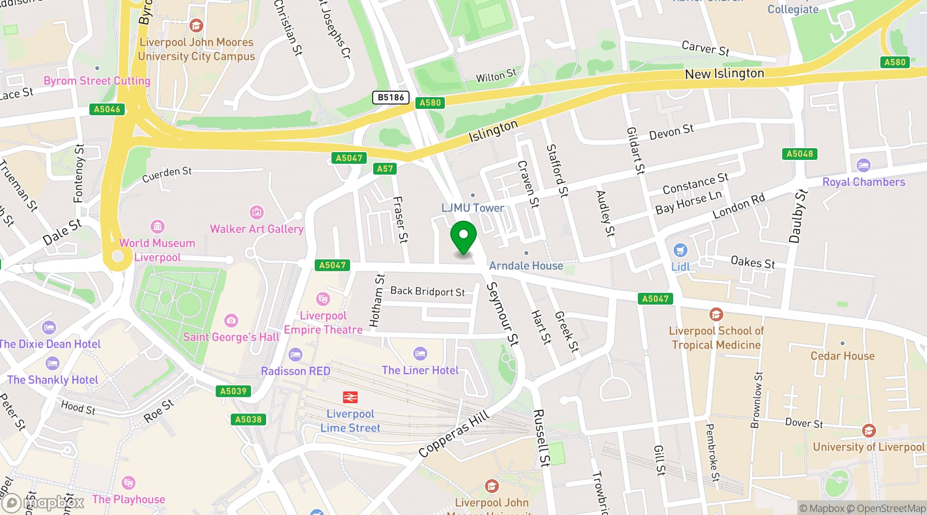 Map showing Liverpool Gateway Conference Centre