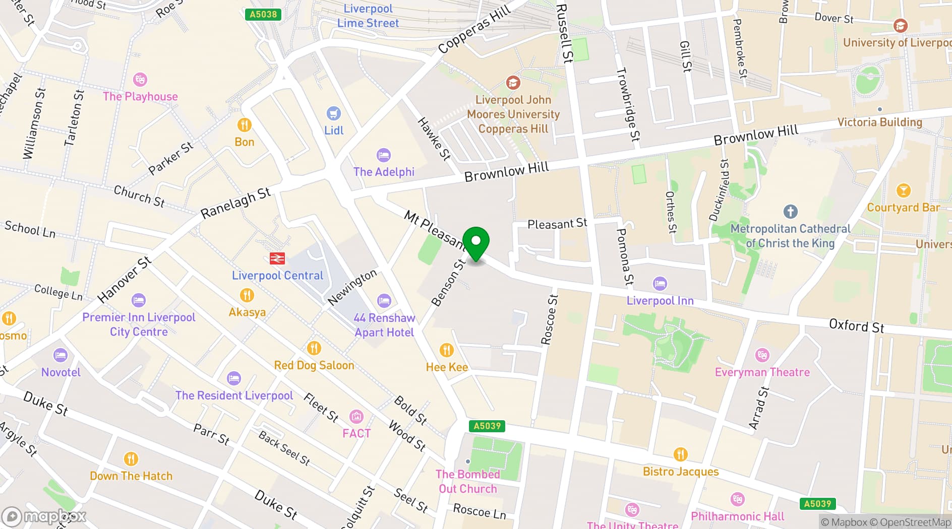 Map showing Liverpool Selina