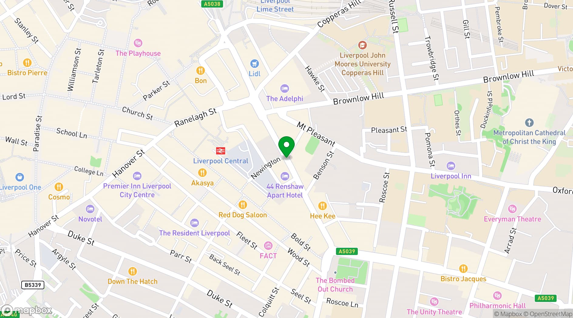 Map showing BELLE'S Renshaw Street