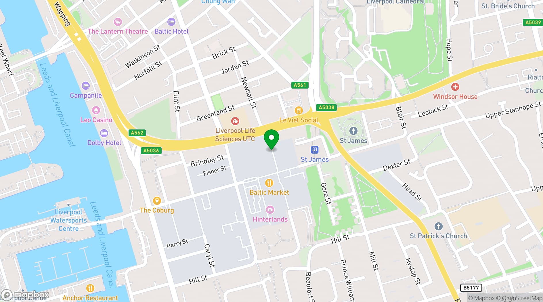 Map showing Peaky Blinders Bar Liverpool