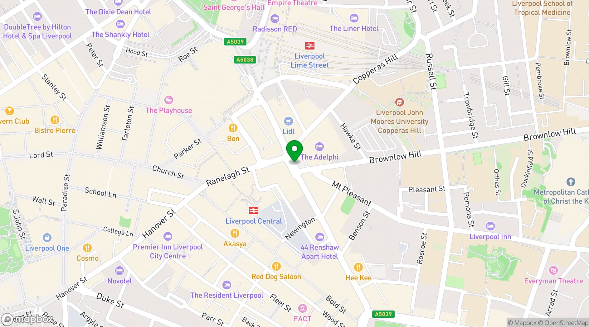 Map showing The Adelphi Hotel