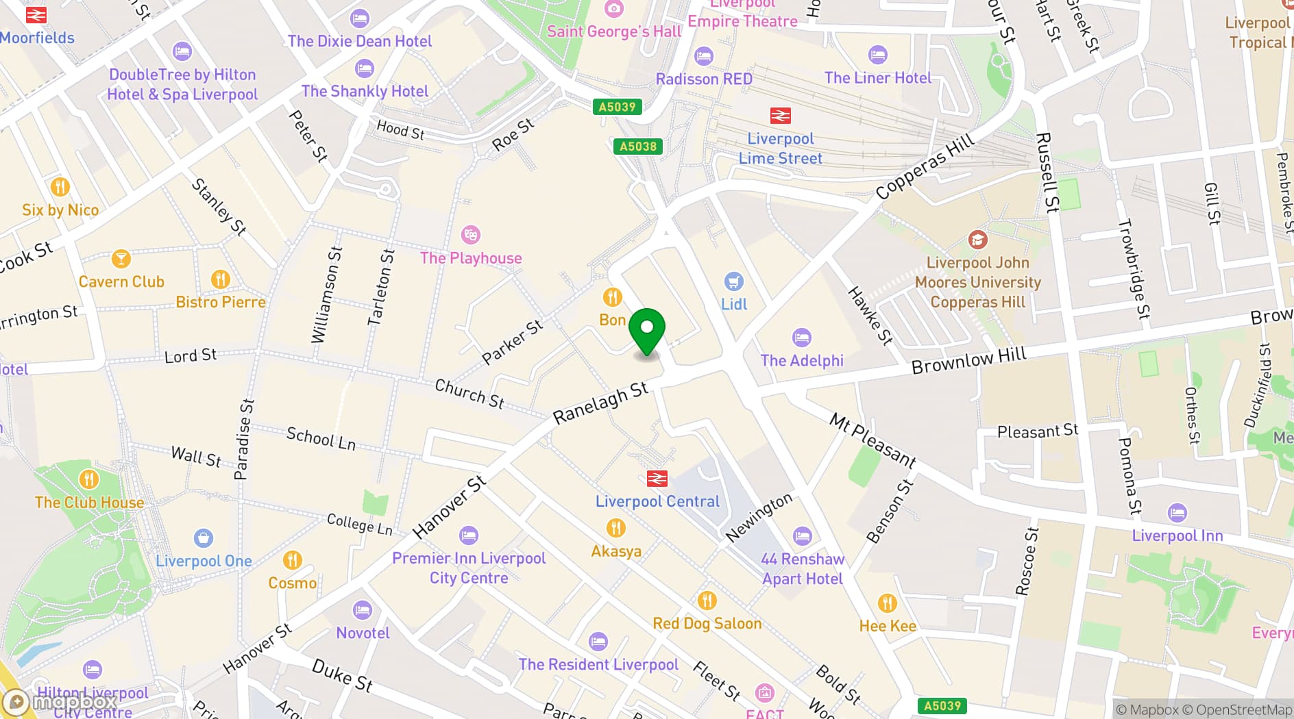 Map showing Bella Italia Liverpool